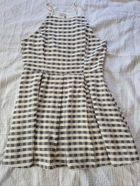 Paper Crane Woven Check Pleated Fit & Flare Dress, Large, VGUC